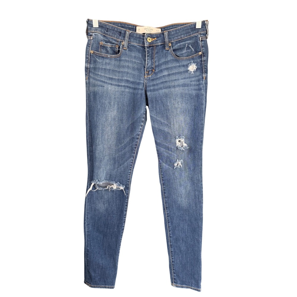 C1 Abercrombie & Fitch Distressed Skinny Jeans Blue Denim Size W27 L31 Low Rise